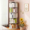 foriy 5 Tier Rotating Bookshelf High-Density Bookcase Modern 360° Tall Book Shelf Storage Display Rack Floor Standing Shelves with Baffle for Hom