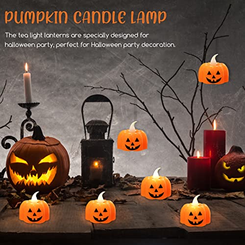 Jsdoin Halloween Pumpkin Tea Lights, 12pcs Halloween Flameless Candles, Orange LED Candel Light for Halloween Party Decorations, Thanksgiving, Ba