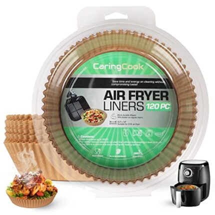 CaringCook Disposable Air Fryer Liners 120 PCS, Parchment Paper for Air Fryer Basket, Waterproof Oil Proof Air Fryer Liner, Non-Stick Air Fryer P