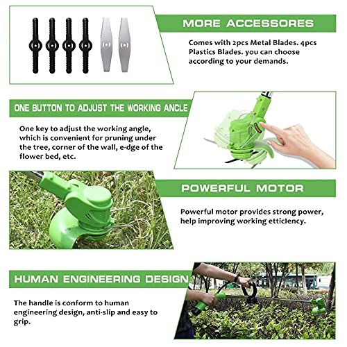 XH&XH Electric Cordless Brush Cutter Edger Electric Lawnmower 24V Pruning Garden Tools Weed Brush Cutter Kit for Weeding Flowering Trees, 2 Batte
