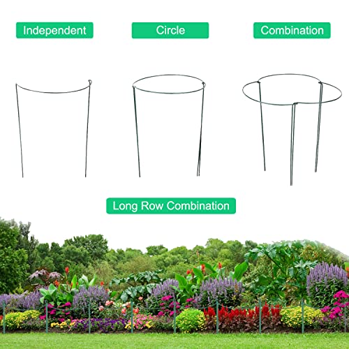 JIALWEN 8 Pack 25×40cm Plant Support Stakes Ring Cages, Metal Garden Plant Stake, Green Half Round Large Plant Supports for Vegetable, Tomato, Pe