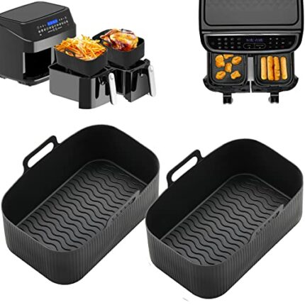 Upgrade Silicone Air Fryer Liners, FEEZOM Larger Airfryer Liners for Ninja Dual Air Fryer Accessories, Reusable Air Fryer Silicone Liner Air Frye