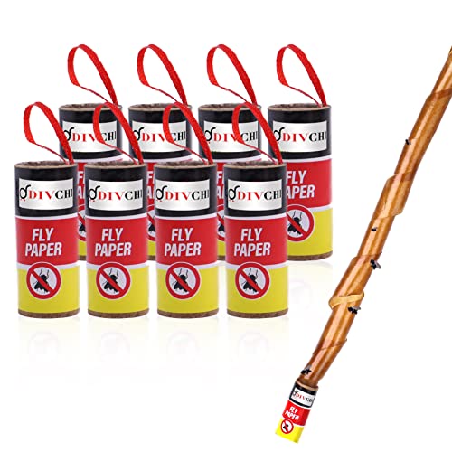 DIVCHI 8 Pack Sticky Fly Paper Strips, Fly Killer Super Sticky Fly Catchers Trap Fly Ribbons Insect Catcher, Disposable Non-Toxic Bug Mosquitoes