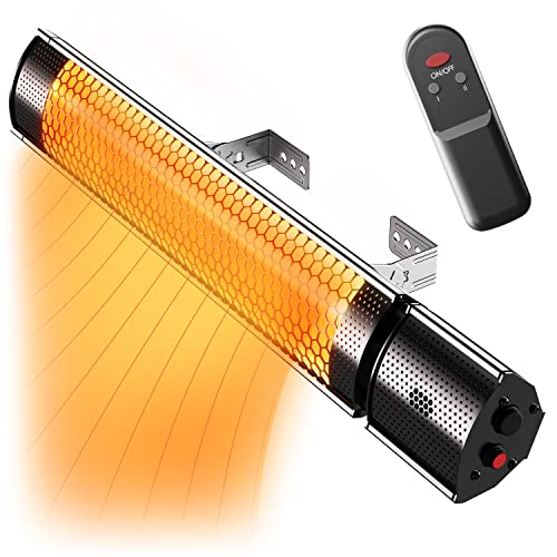 Pro Breeze Halogen Infrared Patio Heater - Wall Mounted Electric Heater With Remote Control for Garden/Outdoor - 2 Heat Settings (1KW &/2KW) - Fi