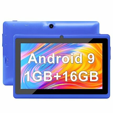 Haehne 7 Inch Tablet PC, Android 9.0 GMS, 1024 * 600 HD Display Screen, 1GB+16GB Quad Core, Dual Cameras 2.0MP+0.3MP, WiFi, Bluetooth,Blue