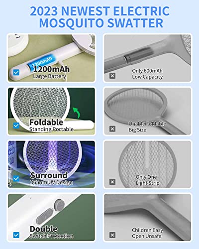 Gdsode Foldable Electric Fly Swatter, 2 In 1 USB Rechargeable Electric Fly Zapper, Rotatable Electric Fly Killer with Trapping Lights, Fly Swatte