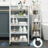 Rolling Cart, No Screw Metal Utility Cart with Locking Wheels and 4 Side Hooks, Serving Cart for Classroom Office Home Bedroom Bathroom,4