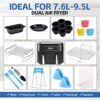 12 PCS Dual Air Fryer Accessories Including Pizza Pan,Stainless Steel Holder & Skewer Rack,Egg Bites Mold,Food Tong,etc.for Ninja Foodi AF300UK,A