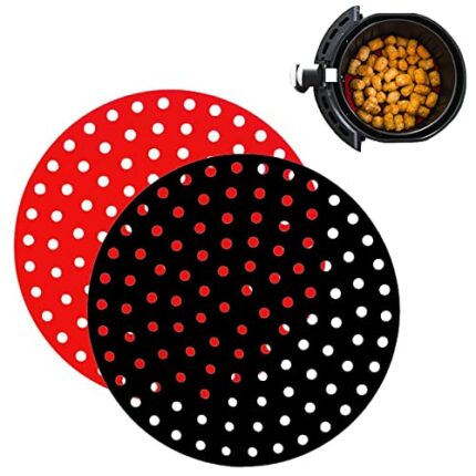 8 inch Air Fryer Liners Reusable Silicone Air Fryer Mats Non-Stick Silicon Heat Resistant Round BPA free Steamer Liners Replacement for Paper Lin
