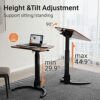 JOY worker Foldable Mobile Standing Desk, Pneumatic Height Adjustable Sit Stand Desk, 90° Tiltable Rolling Portable Laptop Desk with Wheels Non-S