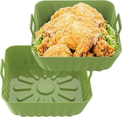 Usper 9Inch Square Silicone Air Fryer Liners for for COSORI, Tower,Instant, Philips 6QT to 9QT, 2PCS Large Reusable Silicone Pot Basket Baking Tr