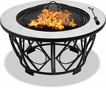 Centurion Supports NAVARO Premium Multi-Functional 360° Garden & Patio Round Fire Pit, Brazier, Coffee Table, Barbecue and Ice Bucket with White
