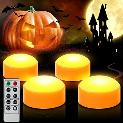 CANDLE IDEA 4 PCS Halloween Pumpkin LED Lights with Remote Timer Bright Flickering Battery Operated Jack-O-Lantern Electric Flameless Candles for