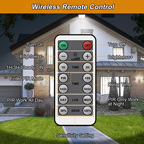 Immver 30W Security Lights Outdoor with IR Remote Control, PIR Motion Sensor, 3000LM 6000K Cool White LED Floodlights, IP66 Waterproof Wall Light