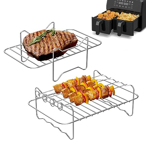 Covlongyu 2Pcs Air Fryer Rack Compatible with fit Most 3.7Qt-4.2Qt /AF300UK/AF400UK Air Fryer,Layered Dehydrator Racks Skewer Rack 304 Stainless