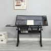 Drawer Drafting Table Modern Design Black Adjustable Tempered Glass Drafting Printing Table Anti-slip Anti-scratch For Study Office