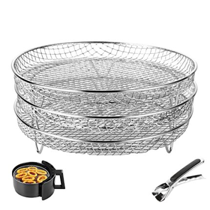 SENENQU Round Air Fryer Rack Compatible with Ninja, Three Layers Stackable Air Fryer Accessories, Stainless Steel Air Fryer Basket Dehydrator Rac