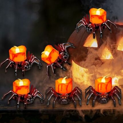 OBISEN Halloween Tea Lights Candles,Flameless Spider Led Candle,6 Pack Battery Candle Halloween Lights for Halloween Decorations Outdoors & Indoo