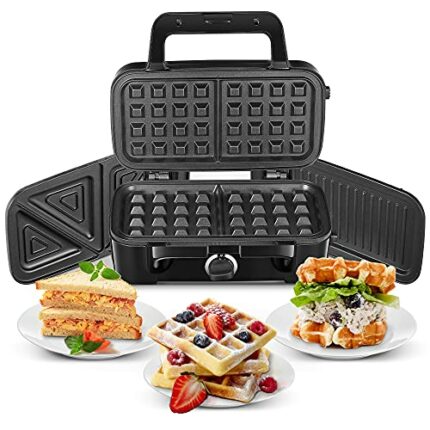FOHERE Sandwich Toaster 3 in 1 Waffle Maker and Toasted Sandwich Maker with 5-Gears Temperature Setting and Non-Stick Teflon Coated Plates, Indep