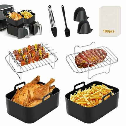 Air Fryer Accessories, Set of 9 for Ninja Dual Air Fryer, Ninja Air fryer Accessory Including Silicone Air Fryer Liners & Air Fryer Racks & Paper