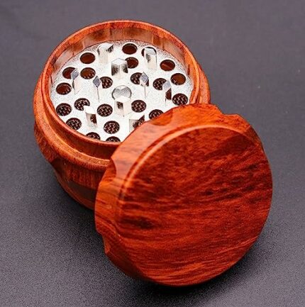 DRAGONPUFF Wood 50mm Herb Grinder Metal Sharp Teeth Large Storage (Dark Wood)