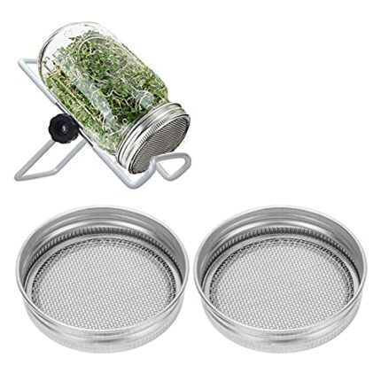 Sprouting Lids, 2Pcs Stainless Steel Sprout Lid with Filter Screen Canning Jar Lid Germination Accessory for Grow Bean Sprouts Broccoli Seeds Alf