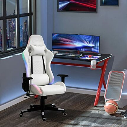 PY Office Chair Gaming Chair W/RGB Led Light, Arm, Swivel Home Office Gamer Recliner/B