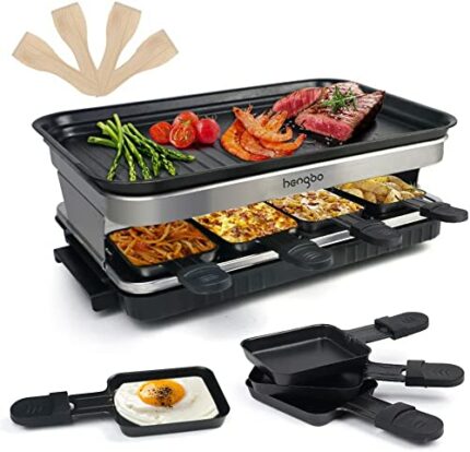Raclette Grills Indoor Raclette Machine Raclette Cheese Electric Grill Kitchen Cooker Smokeless Grill for 6 8 Person, 8 Non-Stick Mini Grill Pans