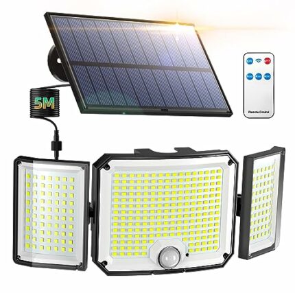 Solar Lights Outdoor, 346 LED Solar Security Lights with Remote Control, Motion Sensor Flood Lights with 16.5ft Cable, IP65 Waterproof Wall Light