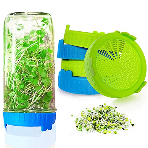 6Pcs Seed Sprouting Jar Kit - Wide Mouth 86mm Caliber Food Grade Pp Plastic Sprouting Jar Lid, Seed Mason Jar, for Growing Broccoli, Alfalfa, and