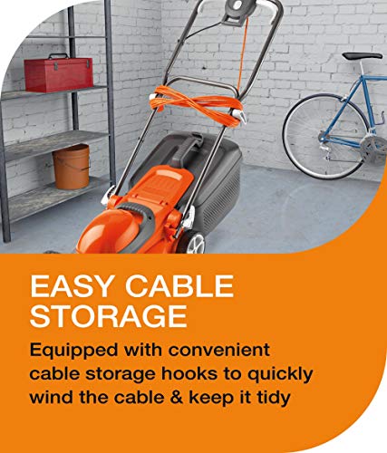 Flymo EasiStore 300R Electric Rotary Lawn Mower - 30 cm Cutting Width, 30 Litre Grass Box, Close Edge Cutting, Rear Roller, Manual Height Adjust,