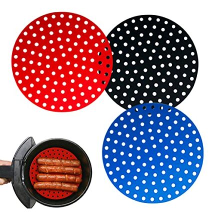 3 Packs Air Fryer Liners, 9 Inch Round Non-Stick Reusable Silicone Air Fryer Mats Heat Resistant Steamer Mats BPA Free Perforated Mats, 100 Perce
