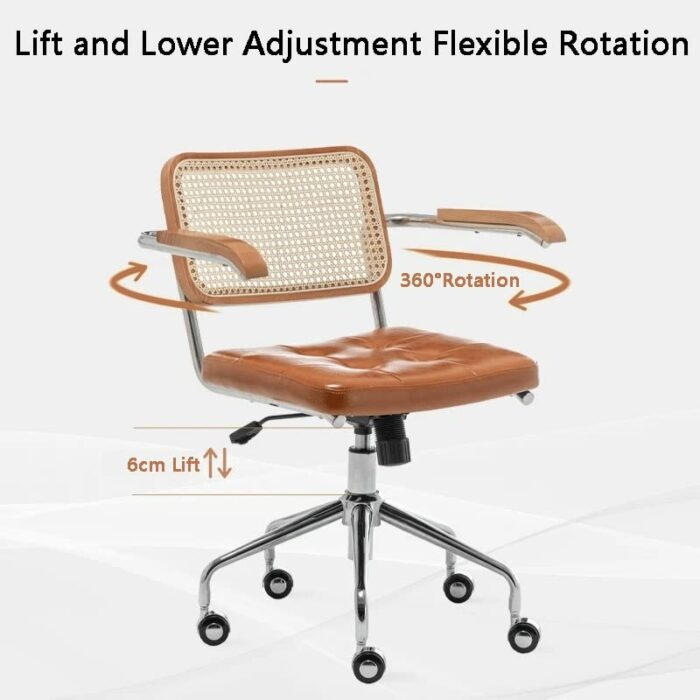 ZCMEB Rattan Computer Chair Retro Rotating Chair Comfortable Study Desk Seat Breathable Armrest Office Furniture