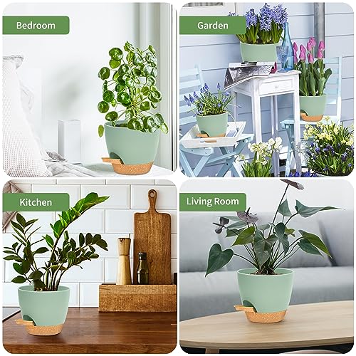 NIUXUAN 20CM Plant Pots, 4PCS Plastic Plant Pots, Self Watering Planters with Drainage Holes and Deep Reservior for Indoor Outdoor Plants, Small