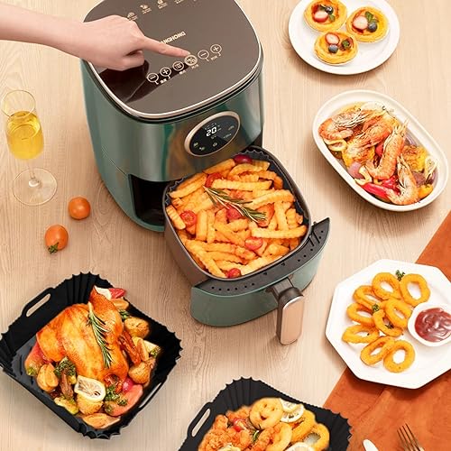 Air Fryer Liners – Durable Air Fryer Silicone Liners – Air Fryer Liners Square with Practical Handles – Dishwasher and Oven Friendly Silicone Air
