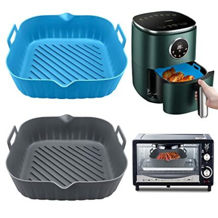 2Pcs Air Fryer Silicone Liner Pot Reusable Air Fryer Basket Heat Resistant Non-Stick Food Tray Mats Bowl with Handle 8" Baking Pan for Kitchen Ai