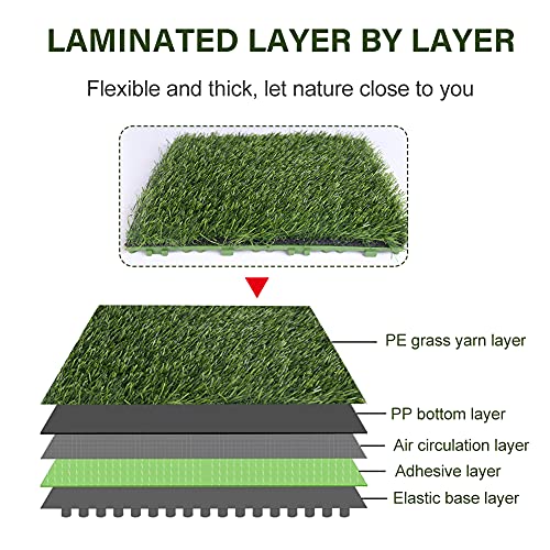 Kisbeibi 4pcs Artificial Grass Turf Lawn, 12''x12'' Outdoor Square Fake Grass Turf Patch Mat, Faux Grass Mat for Indoor and Outdoor Garden Lawn L