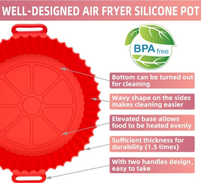 ACE Silicone Air Fryer Liners – 2-Pack 3QT-5QT Round Air Fryer Silicone Liners – Food-Grade Silicone Liners – Non-Sticky Heat-Resistant Reusable