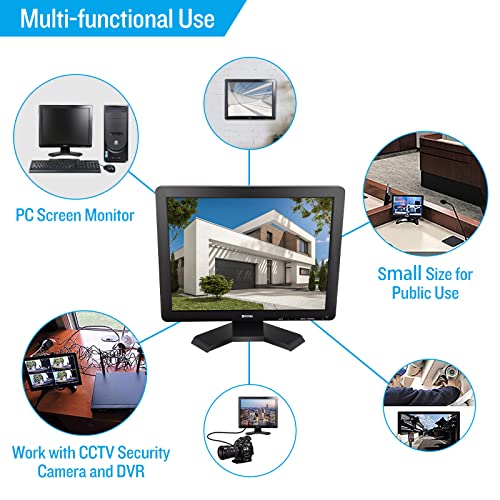 BHVNA 15 inch Multifunction LED Monitor Small TV with HDMI AV BNC VGA USB Input Support Surveillance Camera Display CCTV PC Monitor 1024x768 Buil