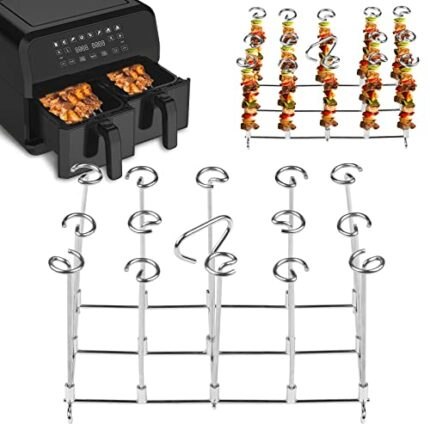 Pipihome Skewer Stand Kebab Skewers Rack for Ninja Foodi AF300UK, AF400UK, Instant Vortex, Tower T17088, Salter Dual Zone Deep Air Fryers 7.6L-9.
