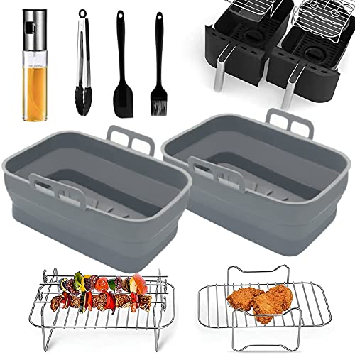 Air Fryer Accessories, 8 Pcs Dual Air Fryer Accessories for Ninja Air Fryer AF400UK & AF451UK & Tower T17088 & AF300UK, Collapsible Air Fryer Lin