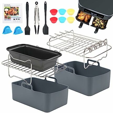 MaxEarn 11Pcs Dual Air Fryer Accessories, with Air Fryer Liner, Grilling Rack, Molds, for Ninja Dual Air Fryer AF400UK & AF300UK