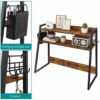 ELITEROO Dorm Desk Hutch, Wood Desk Bookshelf for Computer Desk, 2-Tier Desk Shelf Dorm with Pen Holder and Hooks, Classic Rustic Desk Top Shelf