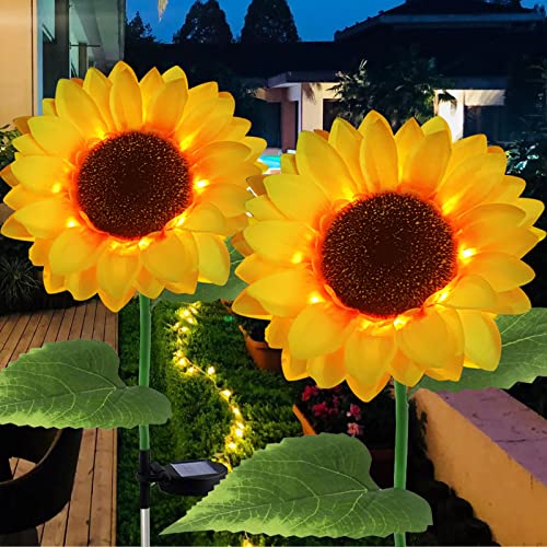Forlivese 2 Pack Sunflower Solar Lights,Solar Lights Outdoor Garden,Solar Garden Lights Waterproof IP65,Solar Lights for Garden,Pathway Lighting,