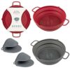 2 x Collapsible Air Fryer Silicone Liners with Gloves & Brushes, Reusable Food Grade Air Fryer Accessories (Grey & Berry)