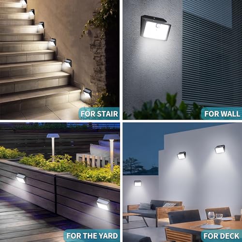 Fratink Solar Security Lights, 158 LED Solar Motion Sensor Lights, 3 Modes Solar Lights Outdoor Garden, IP65 Waterproof PIR Wall Lights Solar Pow
