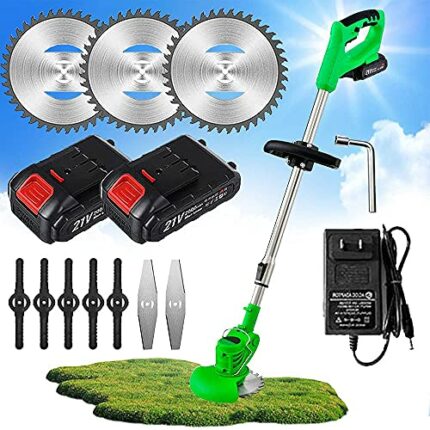 FSCLJ 21V Corded Brush Cutter Lawn Mower, Cordless Lawn Trimmer, Cordless Strimmer with Blades, Used for Weeding Garden Cutting Garden Landscapin