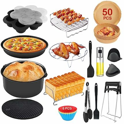 Air Fryer Accessories 15 PCS-8 Inch 4.2L-6.2L General Suitable for Cosori Ninja Salter Tefal 4.3L, 4.5L, 4.7L, 5L, 5.2L, 5.5L,Tower 5L, Philips 6