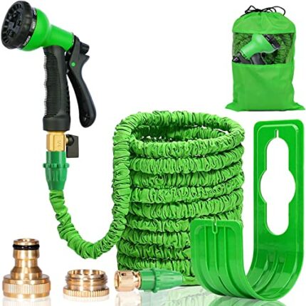 Suplong Expandable Garden Water Hose Pipe - 100FT Magic Expanding Hose with 3/4" to 1/2" Brass Fittings Valve 8 Function Spray Gun Nozzle Wall Ho