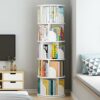 foriy 5 Tier Rotating Bookshelf High-Density Bookcase Modern 360° Tall Book Shelf Storage Display Rack Floor Standing Shelves with Baffle for Hom